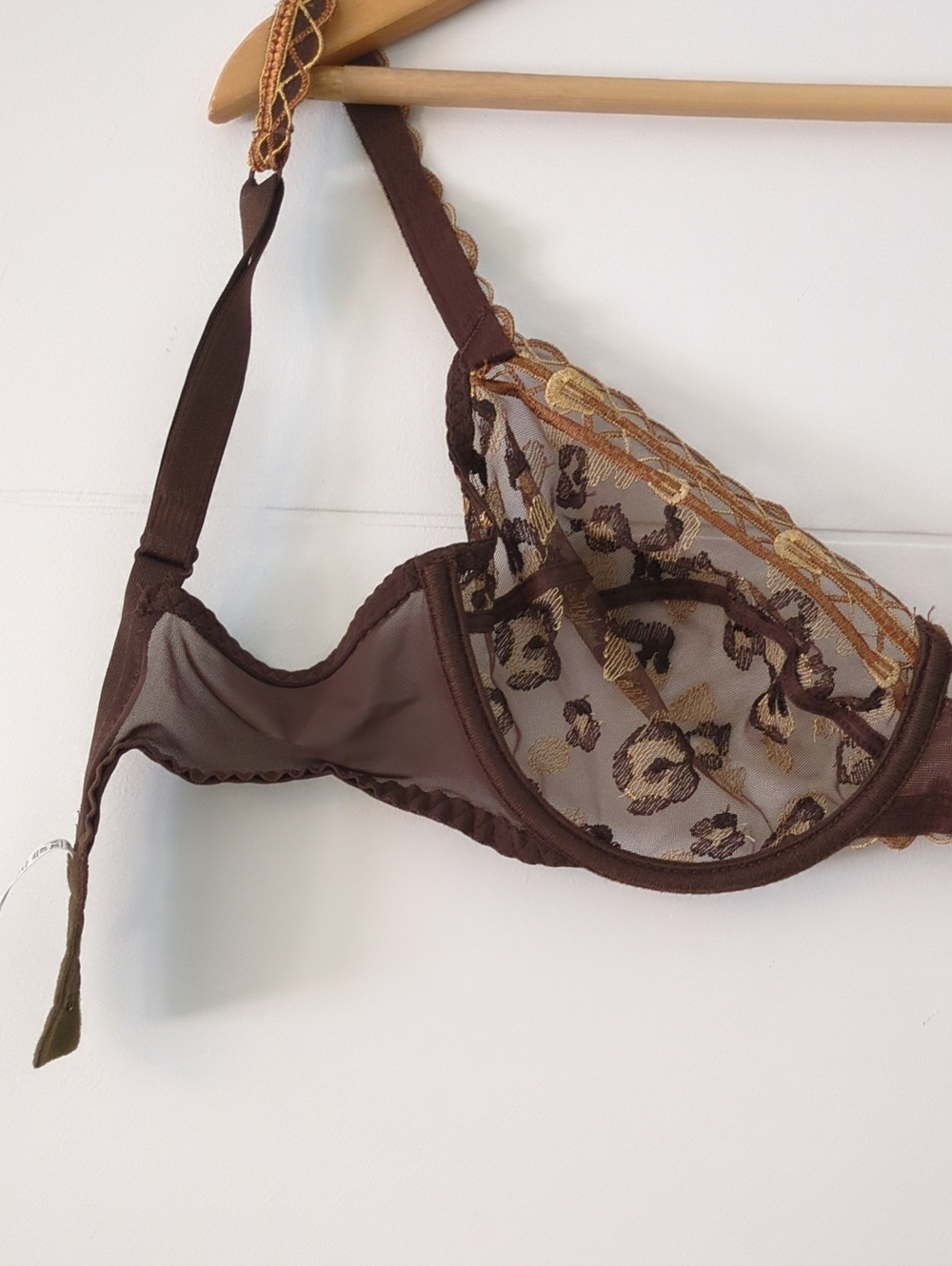 Maison Leijabi Brown Lace Embroidered Underwire Bra - Women Intimates Sz 34D - Picture 5 of 6